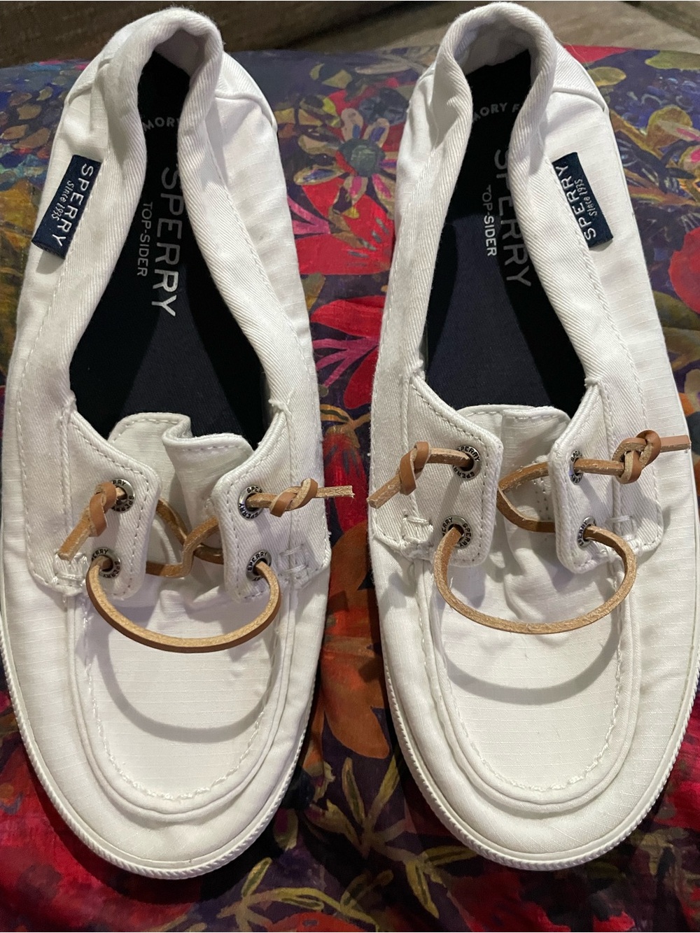 Sperry Women's White Canvas Boat Shoes Lounge Away Size 6 Excellent